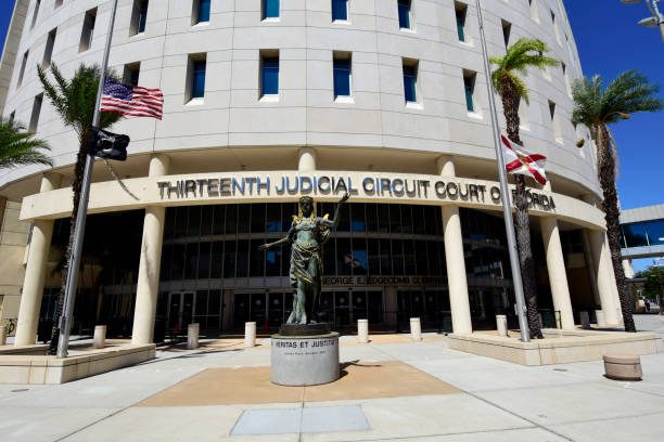 exterior of the thirteenth judicial circuit courthouse located at 800 east twiggs street in downtown Tampa, florida. Serves Hillsborough county. April 2017.