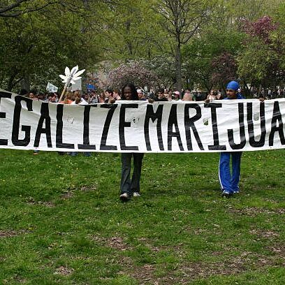 Demonstrators partake in a march to Battery Park in support of legalization of marijuana. Supporters were seeking legalization of the drug, especially for medicinal use. (Photo by ANDREW HOLBROOKE/Corbis via Getty Images)